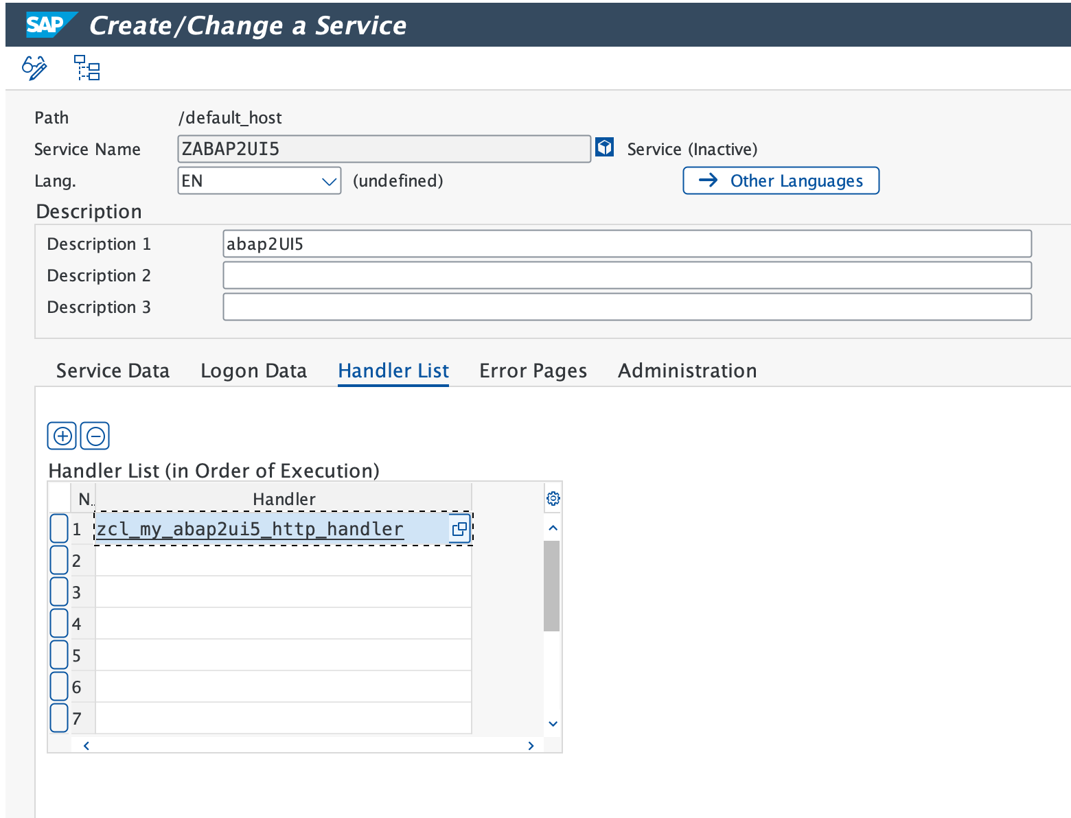 HTTP handler class assignment in SICF service configuration