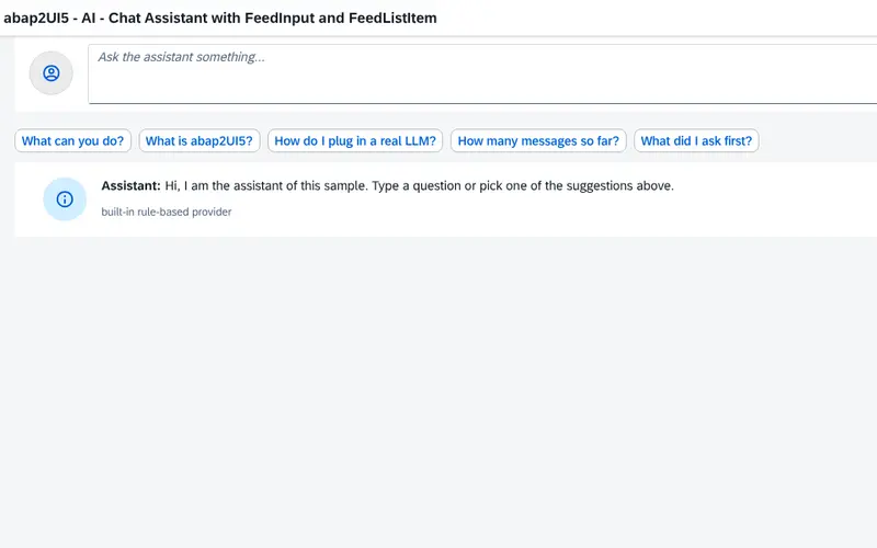 A chat assistant in an abap2UI5 app, with suggested questions