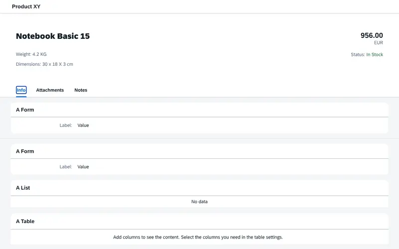 An object page: header, status and sections, as a work order would show them