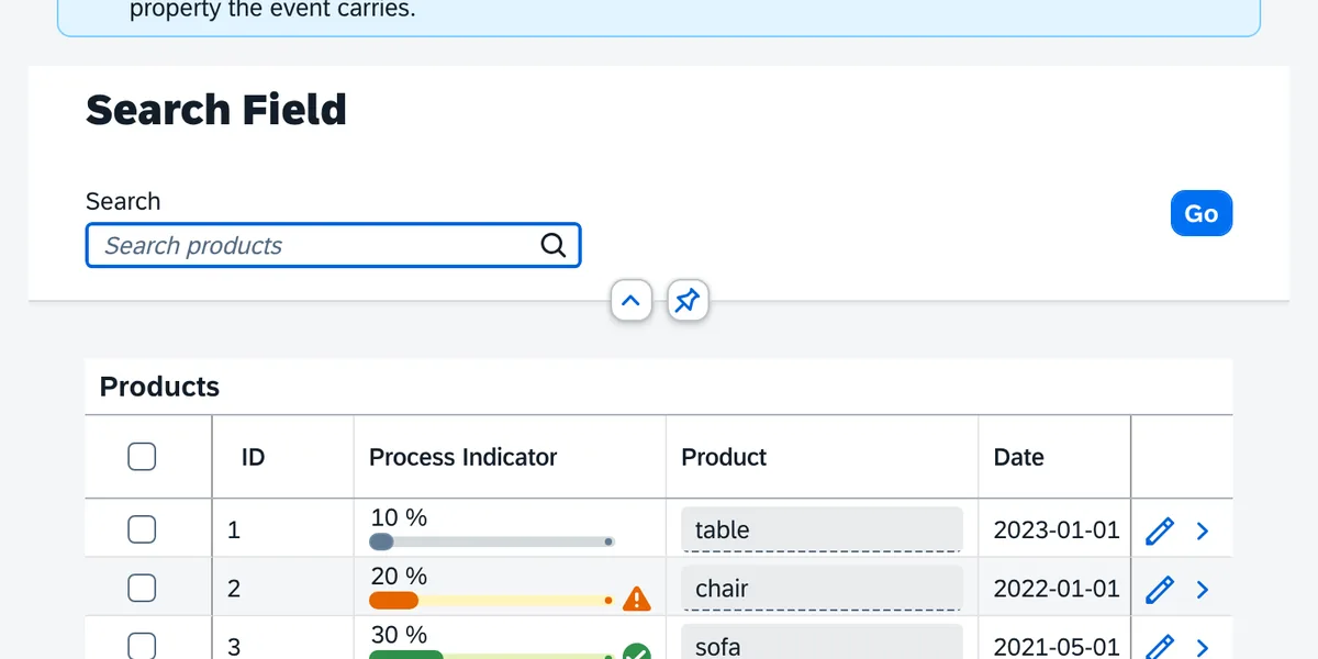 A table with search, sort, filter and row actions