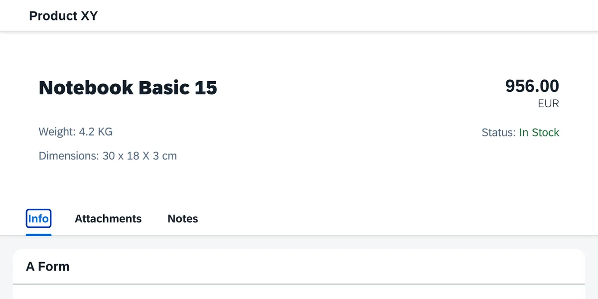 An object page: header, status and sections, as a work order would show them