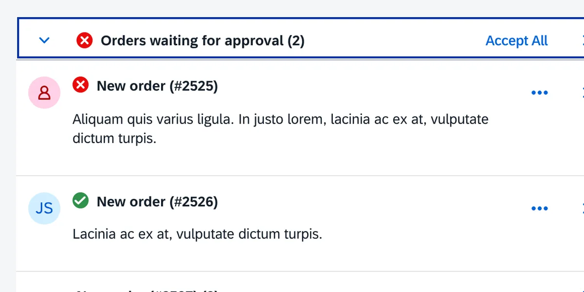 A notification inbox with priorities and actions